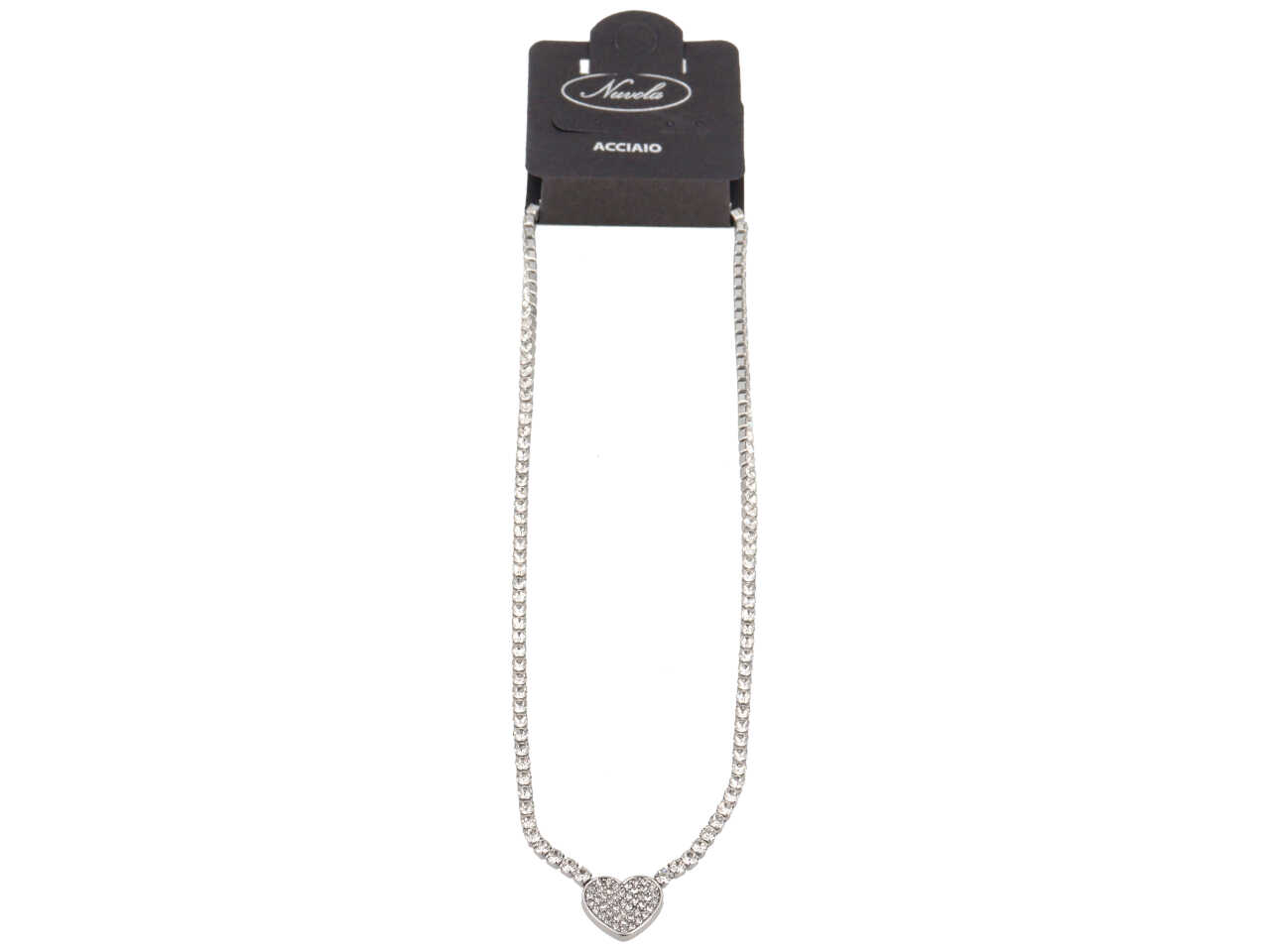 COLLANA TENNIS CON CUORE PAVE’ CENTRALE