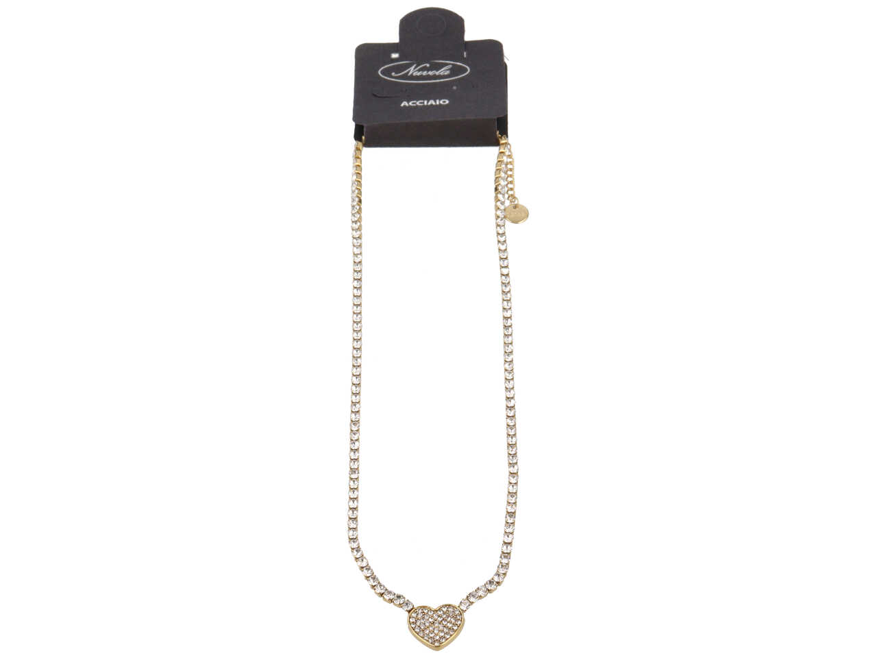 COLLANA TENNIS CON CUORE PAVE’ CENTRALE ORO