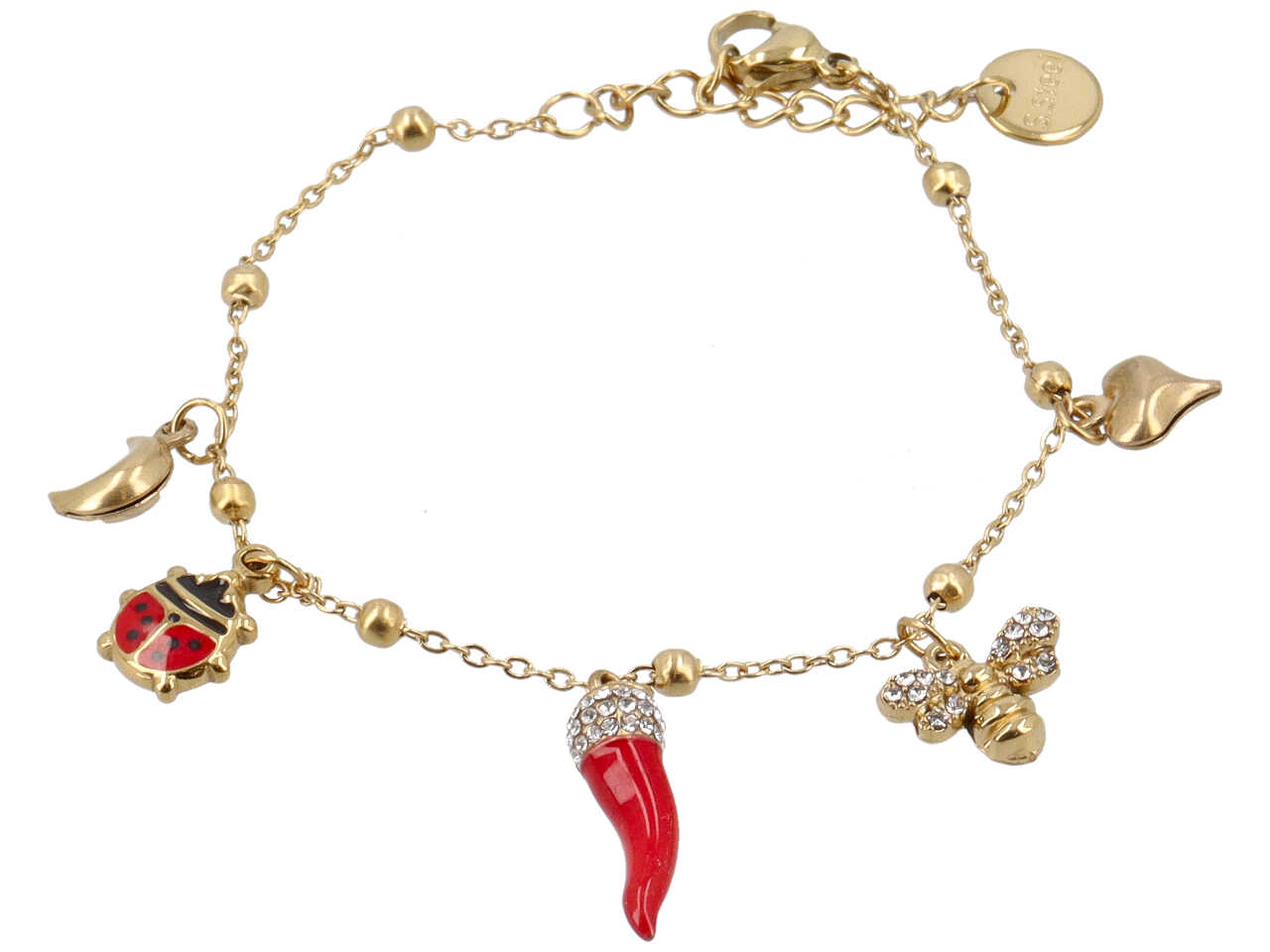 BRACCIALE CORNO MOSCA COCCINELLA E LUNA ORO BRACCIALE CORNO MOSCA COCCINELLA E LUNA ORO