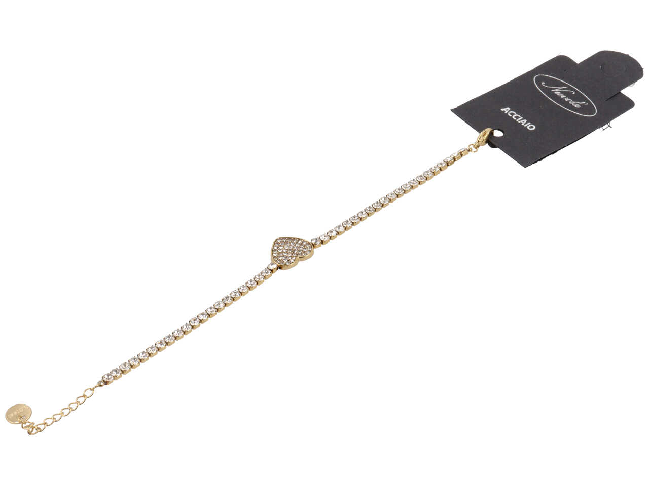 BRACCIALE TENNIS CON CUORE PAVE’ CENTRALE ORO