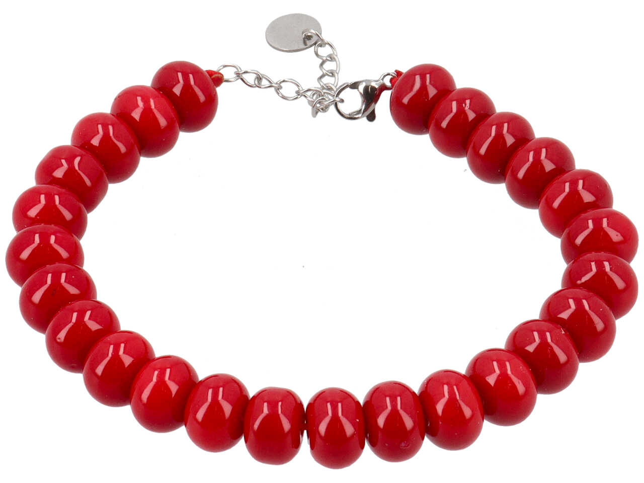BRACCIALE PERLE OVALI ROSSO CORALLO