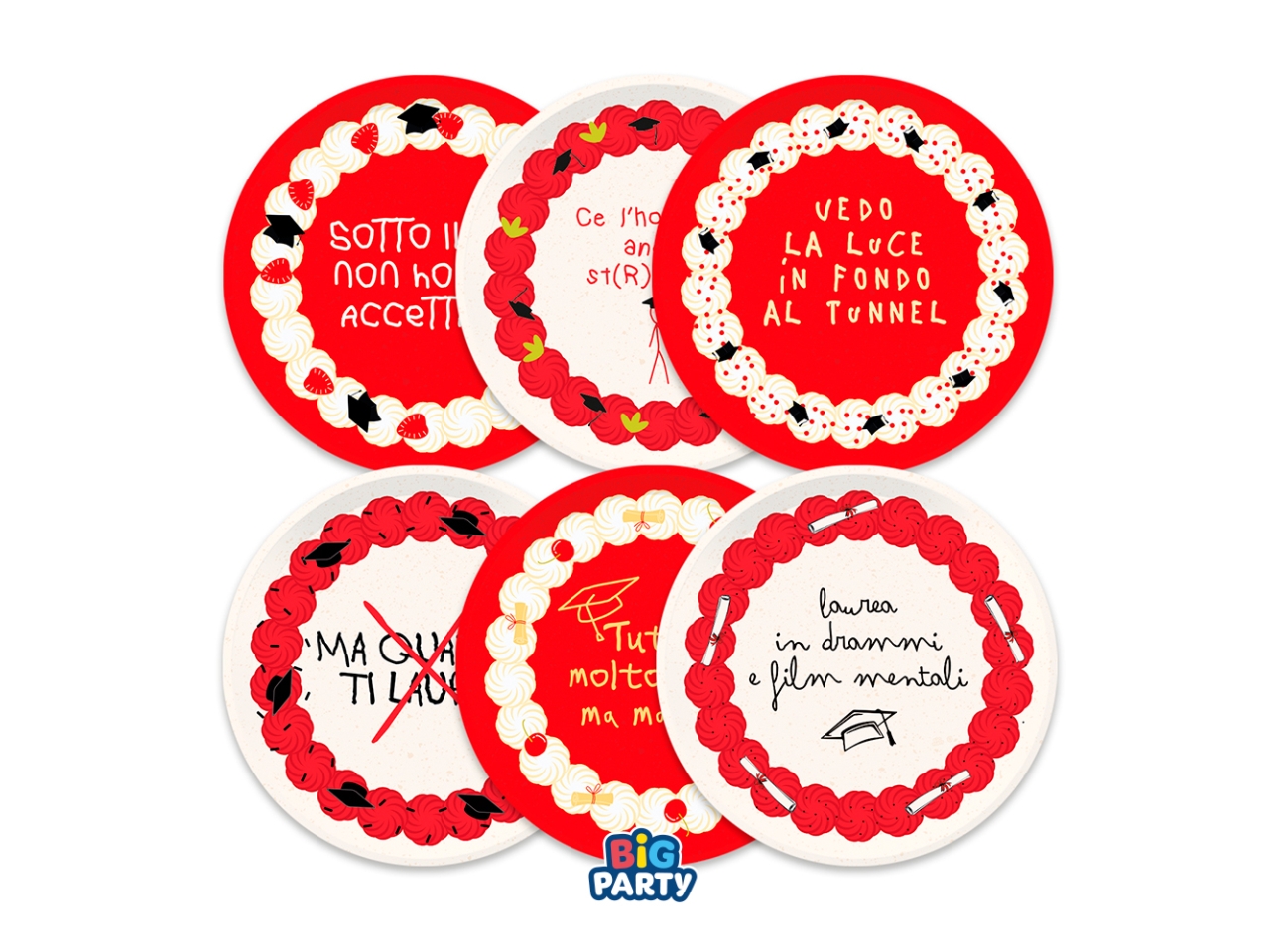 PIATTI MIX 18CM LAUREA CON TORTA SET DA 6PZ 77189 PIATTI MIX 18CM LAUREA CON TORTA SET DA 6PZ 77189