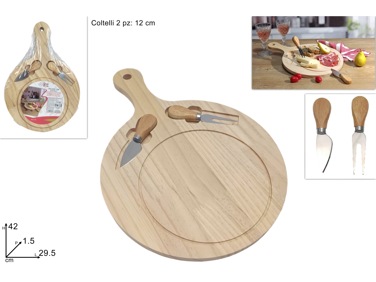 TAGLIERE LEGNO D.29,5CM C/2 COLTELLINI DEV24008171 TAGLIERE LEGNO D.29,5CM C/2 COLTELLINI DEV24008171