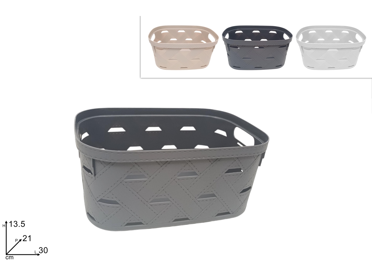 CESTINO RETT. PLASTICA30x21x13,5CM3COL.DEV25002381