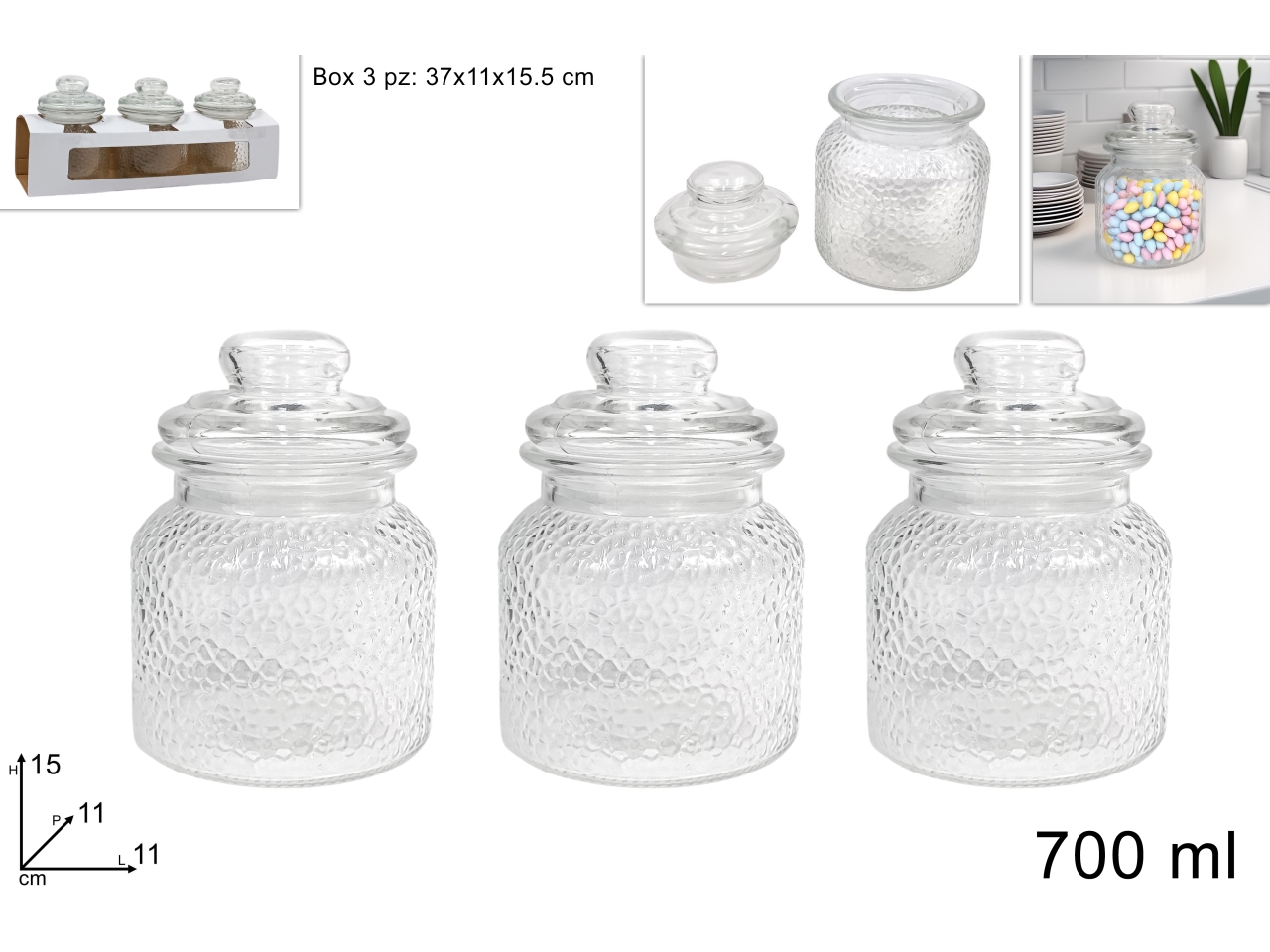 BARATTOLI VETRO 3PZ C/TAPPO 700ML DEV25004481