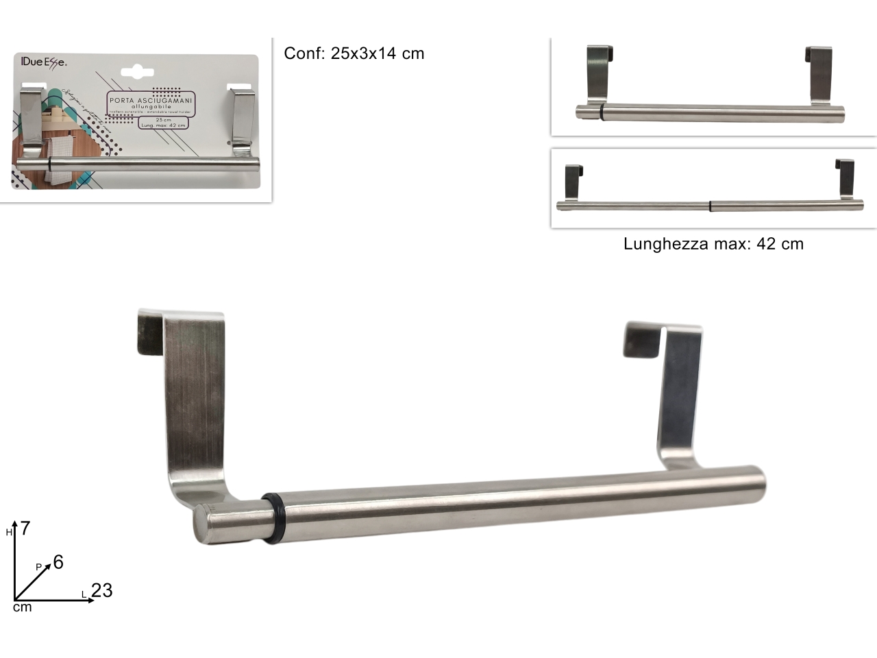 PORTA ASCIUGAMANI ALLUNGABILE C/GANCIO DEV25009371 PORTA ASCIUGAMANI ALLUNGABILE C/GANCIO DEV25009371