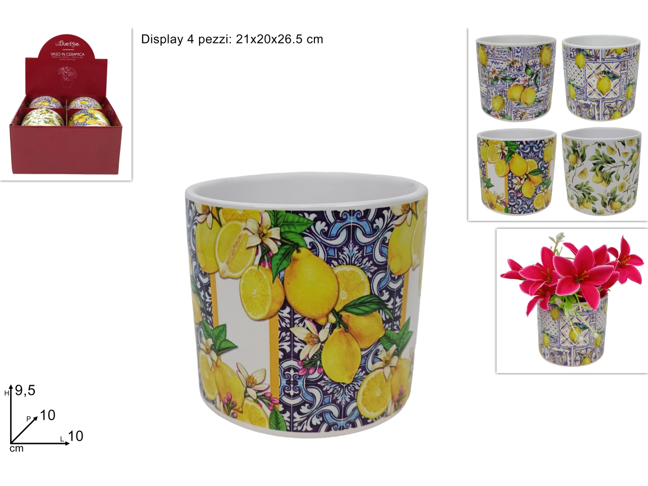 VASO DEC.LIMONI 10XH.9,5CM 4 ASS DEV24014271