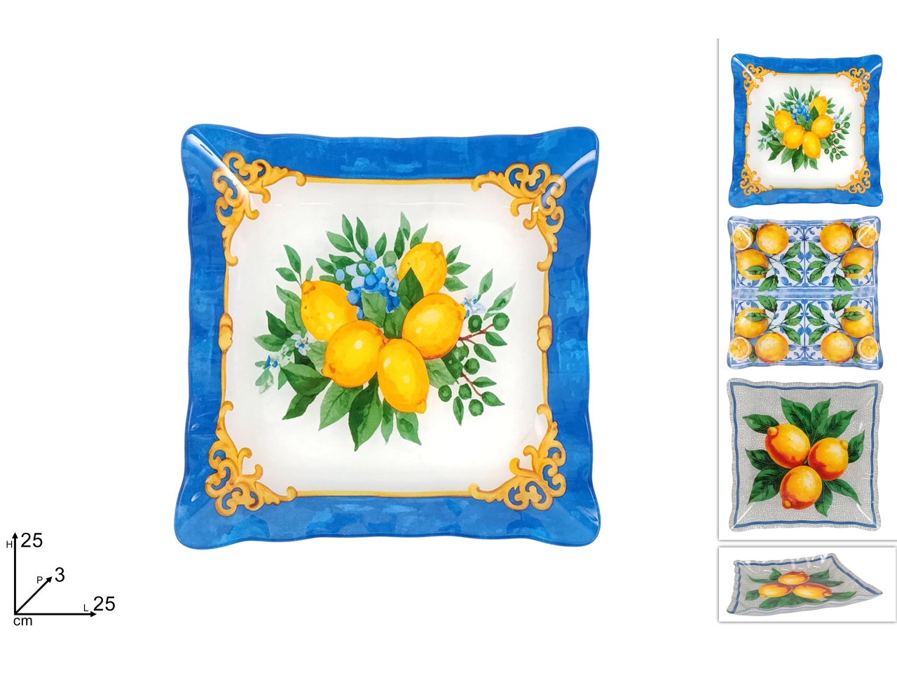 PIATTO VETRO 25X2CM DECORO LIMONI 3ASS DEV24021611