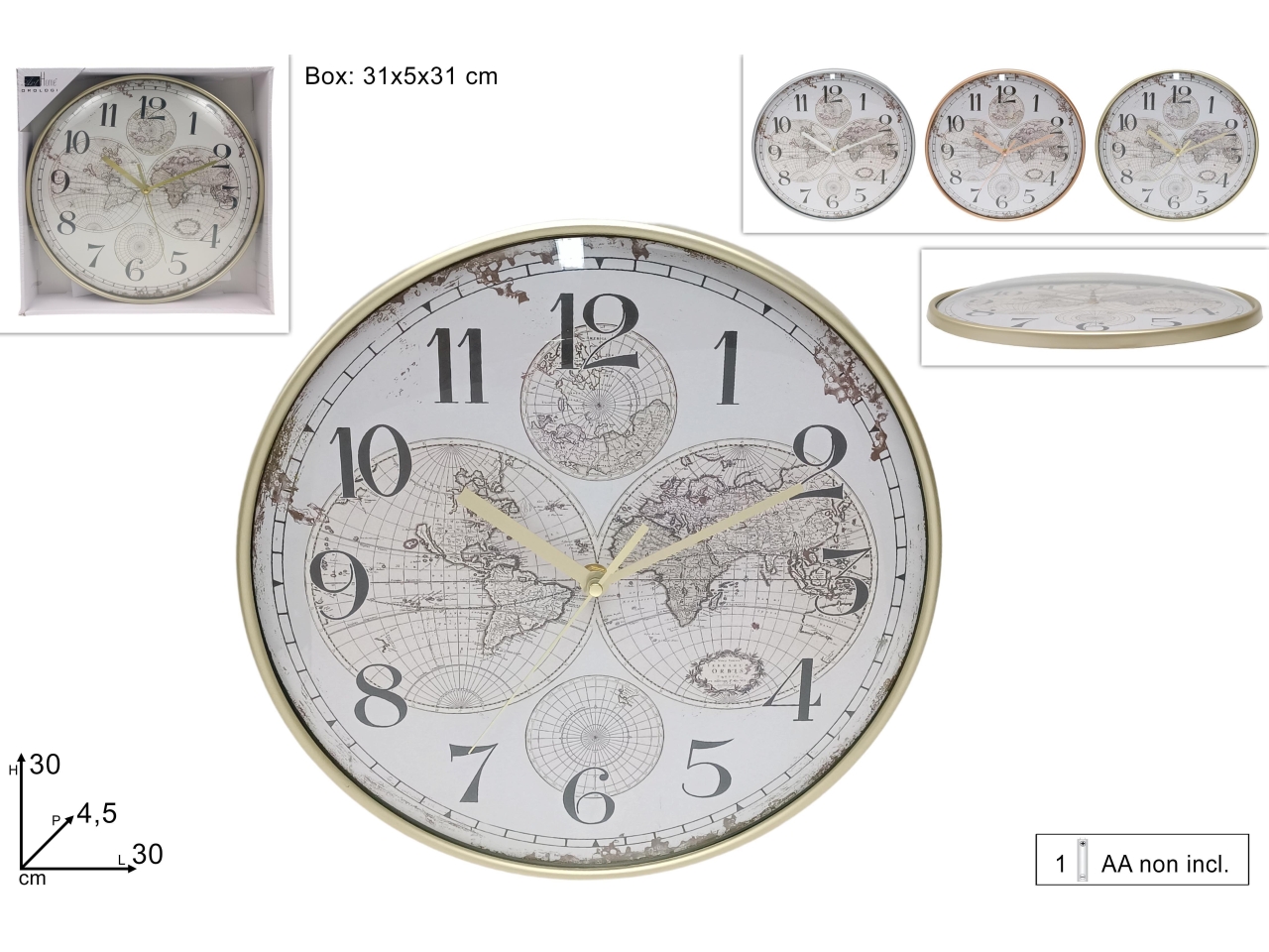OROLOGIO DA MURO D.30 C/MAPPAMONDO3ASS.DEV24011581