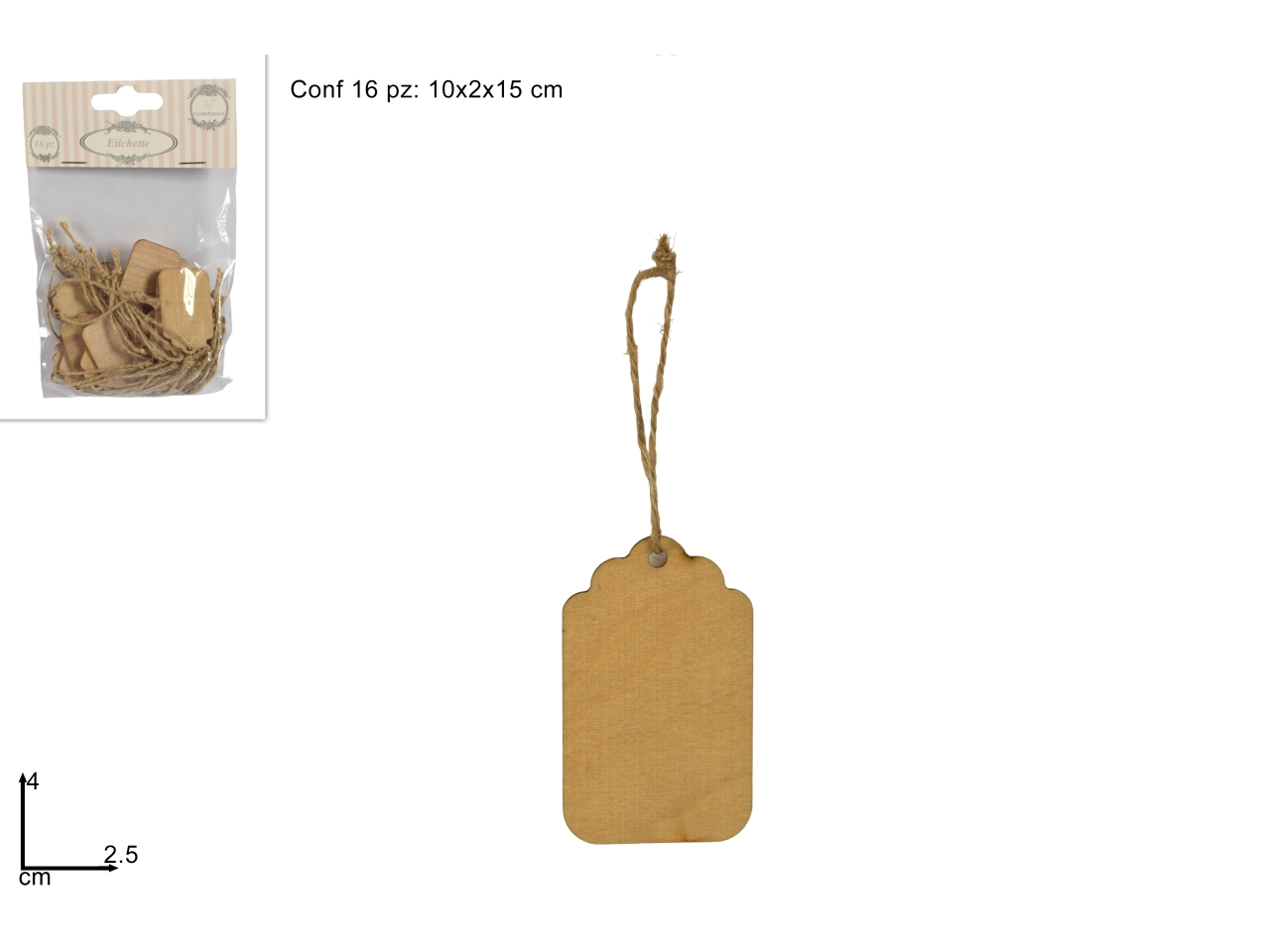ETICHETTE LEGNO NATURALE 4X2,5 16PZ DEV18015661