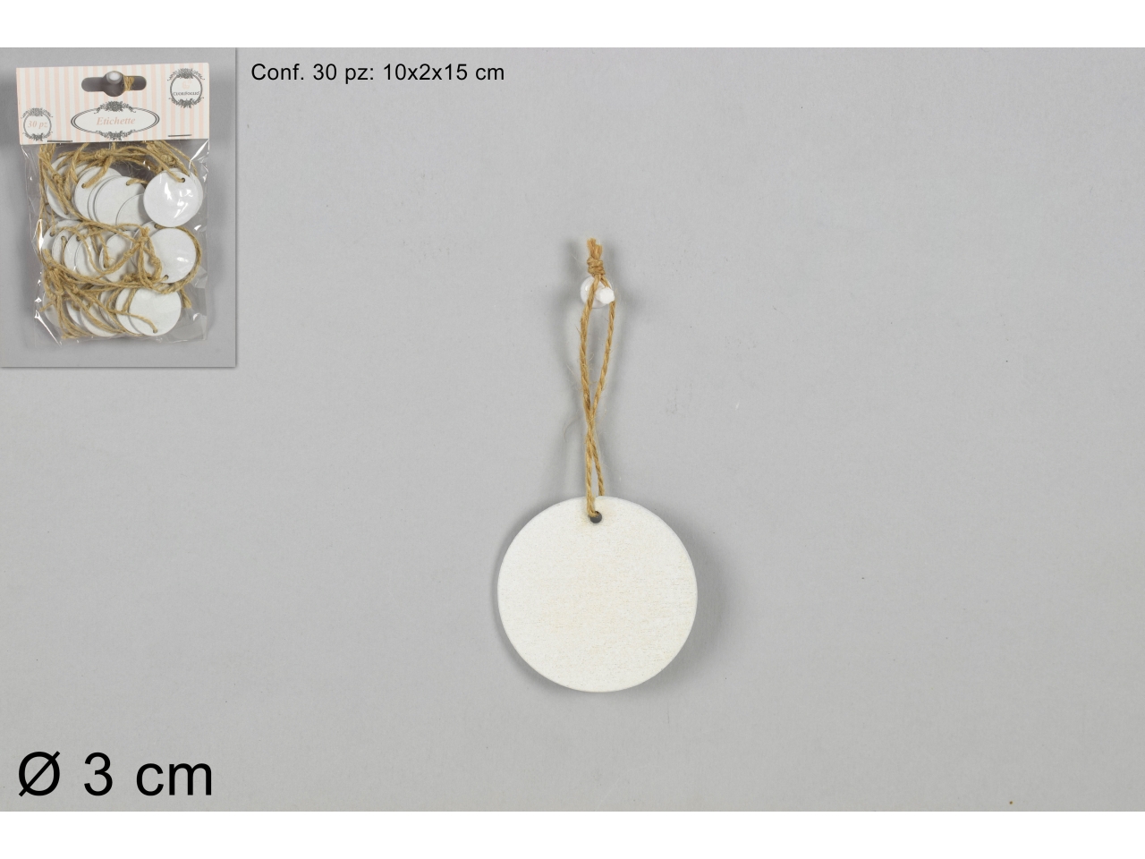 ETICHETTE LEGNO BIANCHE TONDE 3CM DEV18014591