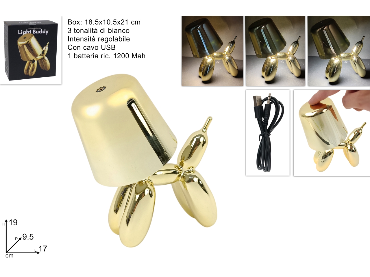 LAMPADA CANE STILIZZATO ORO DEV25009941