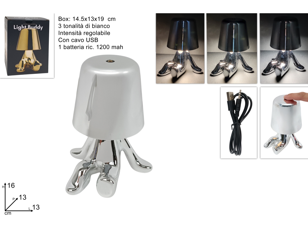 LAMPADA OMINO SEDUTO STILIZZATO SILVER DEV25009911