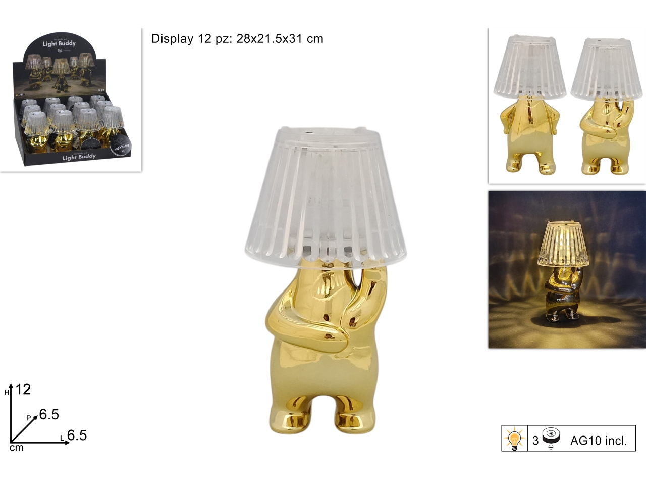 LAMPADA OMINO STILIZZATO BATT.ORO 2ASS DEV25008111