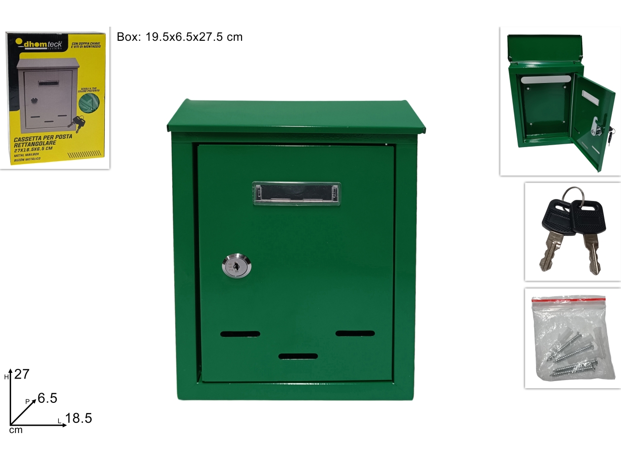 CASSETTA PER POSTA 27X18,5X6,5CM VERDE DEV23007346