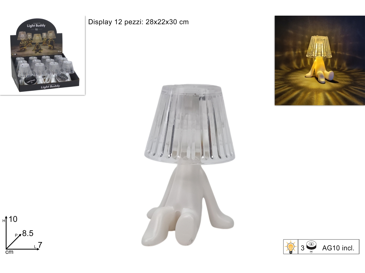 LAMPADA OMINO SEDUTO STILIZ. BIANCO