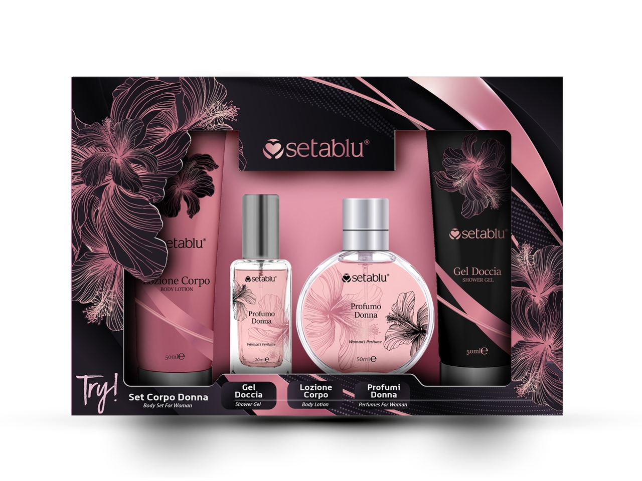 SET REGALO PROFUMAZIONE DONNA TRY! 4 PEZZI 03824