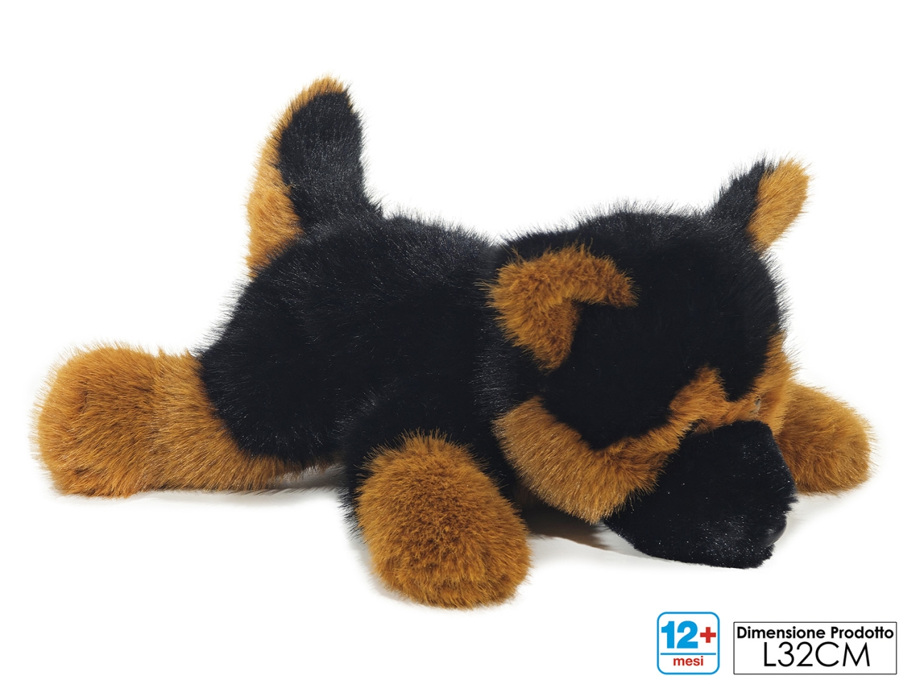 PELUCHE CANE MARRONE NERO STESO 32X23XH18CM 711804