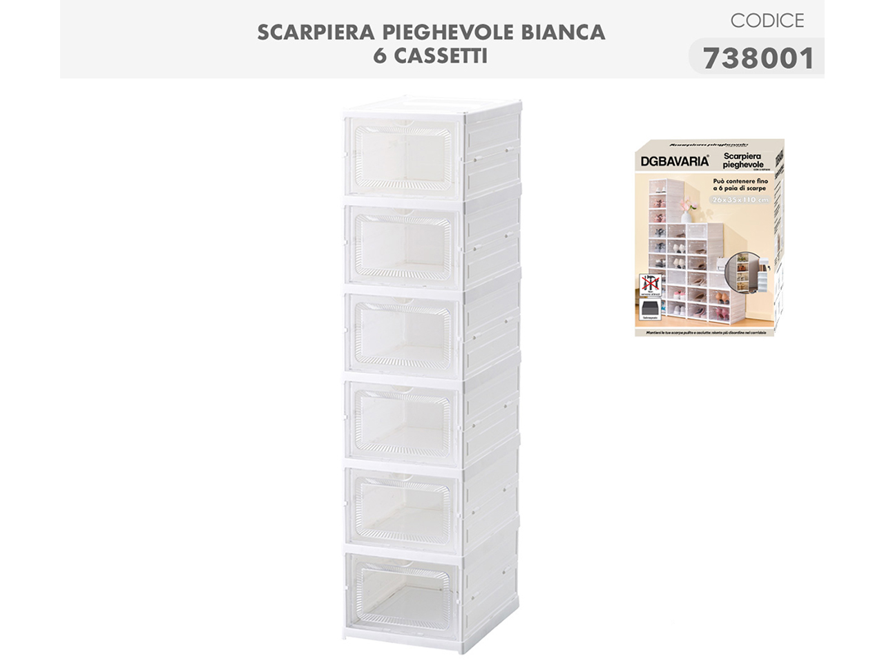 SCARPIERA PIEG.26X35X110CM 6CASS.BIANCA 738001