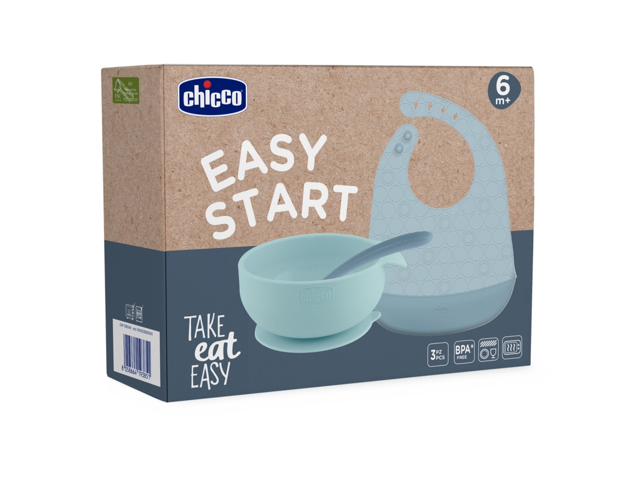 CHICCO SET PAPPA SILICONE 6M+ BLU 00010238260000