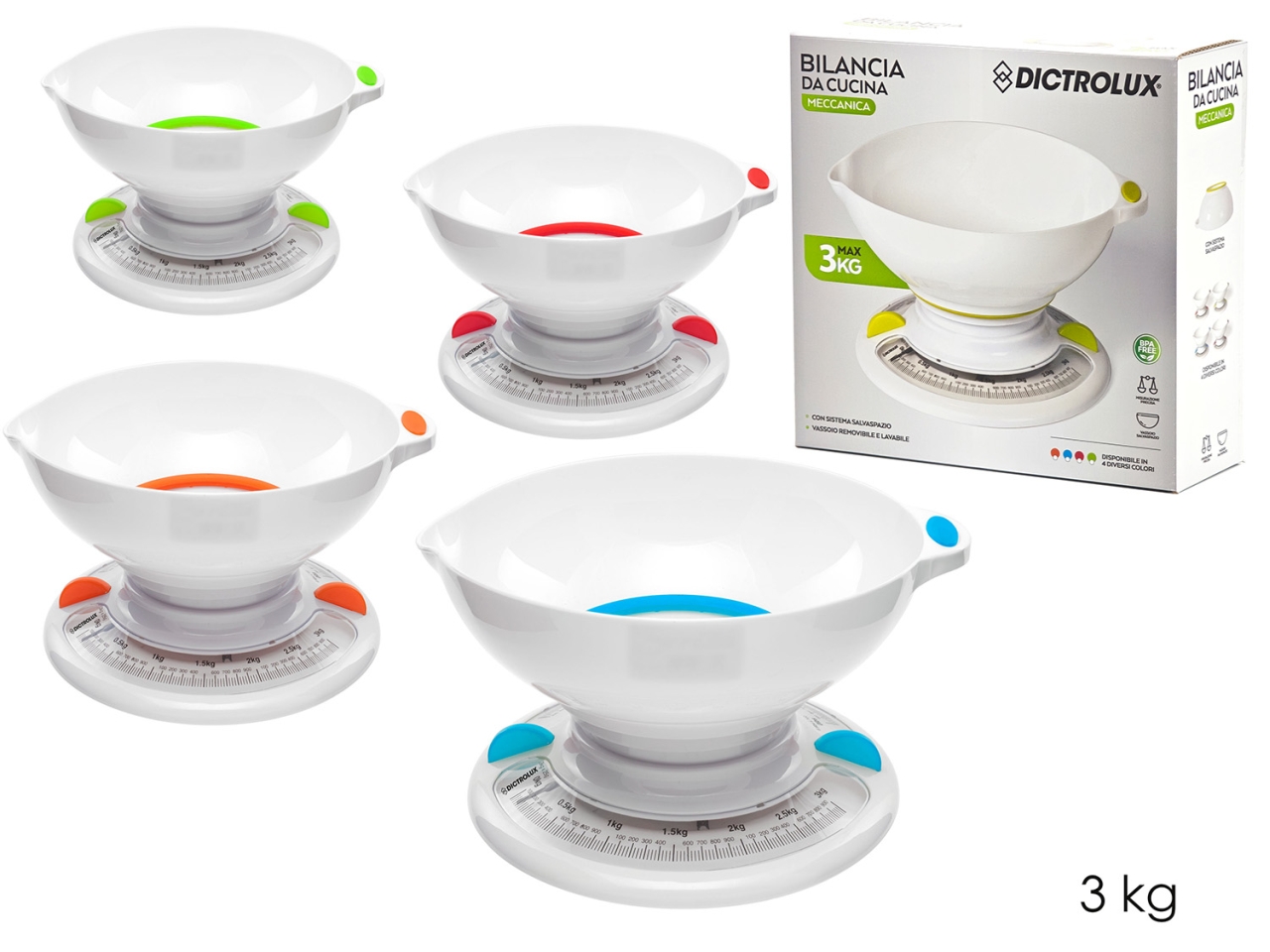 BILANCIA DA CUCINA PORTATA 3KG IN 4 ASS. 541914