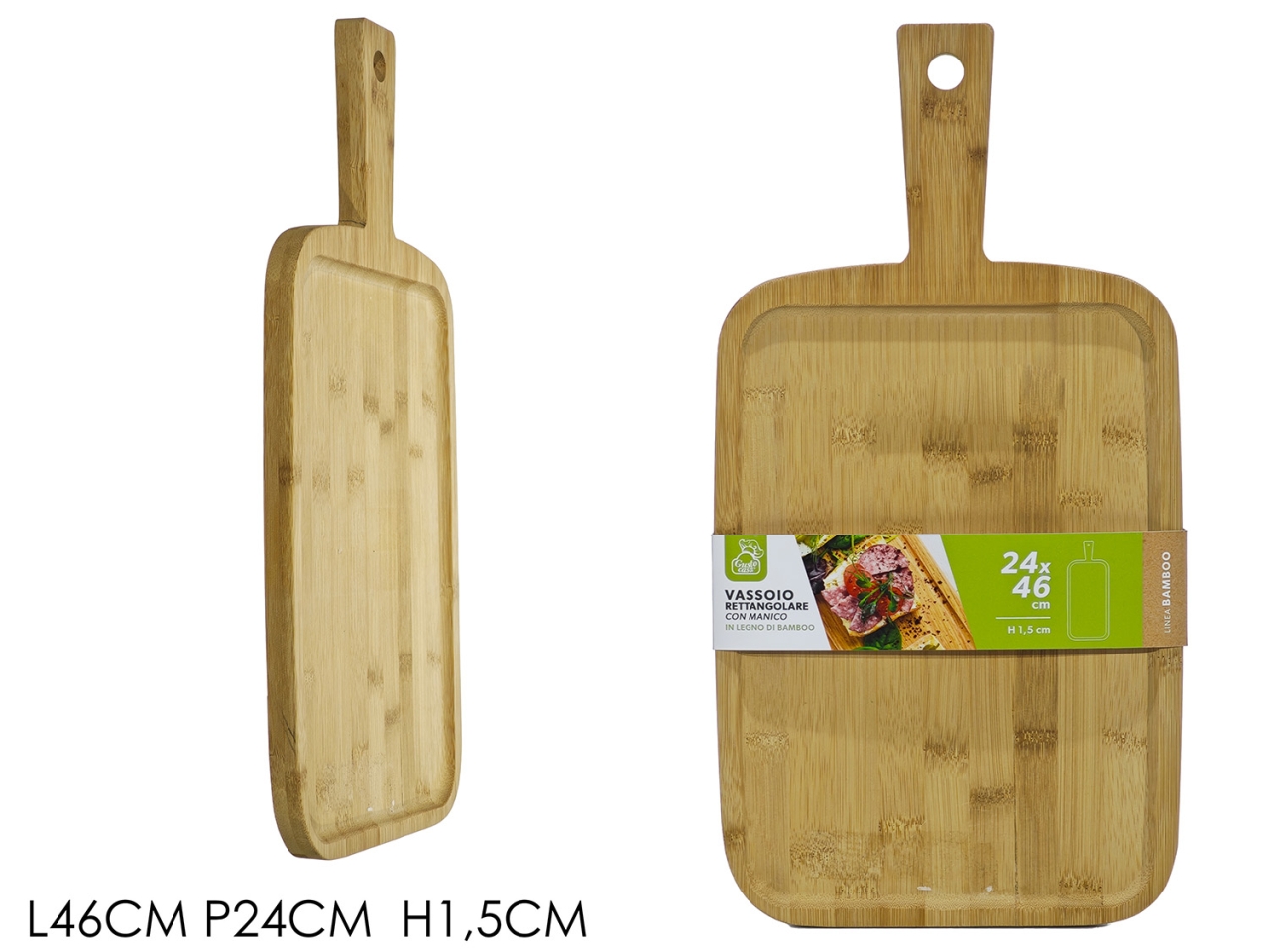 TAGLIERE RETT. BAMBOO C/MANICO 24X46XH.1,5 635802