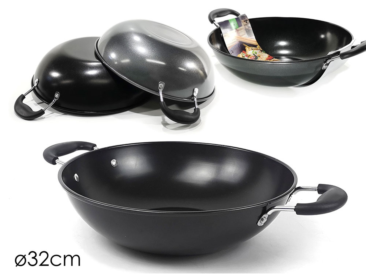 WOK D.32CM CON 2 MANICI TONDI IN 2 ASS. 661104