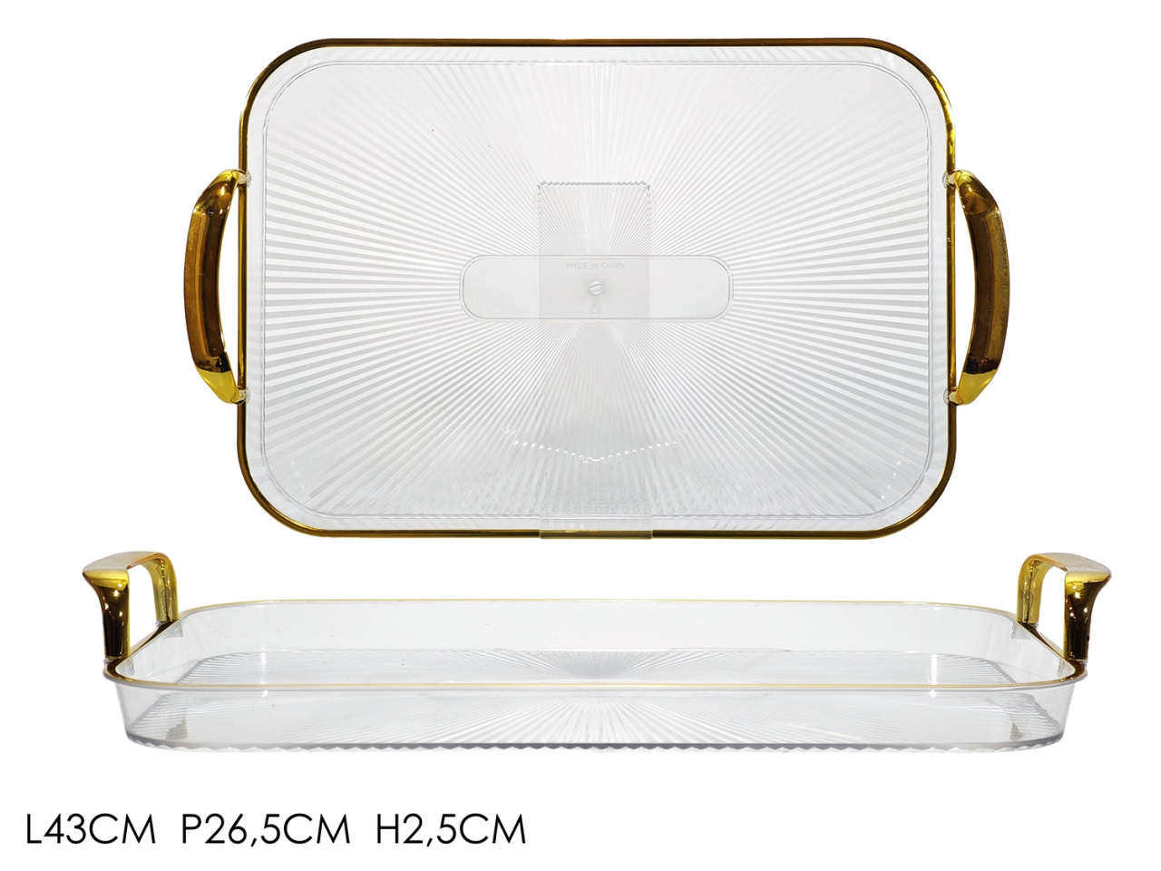 VASSOIO C/MANICI 43X26,5CM TRAS.C/BORDO ORO571743