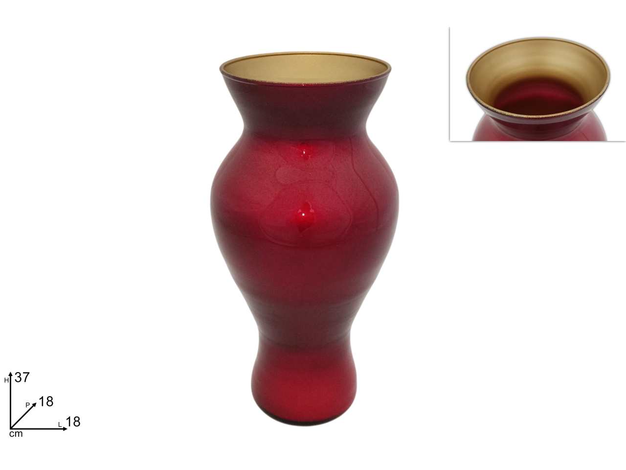 VASO FLORA VETRO 37CM ROSSO INTERNO OROXNA25007891