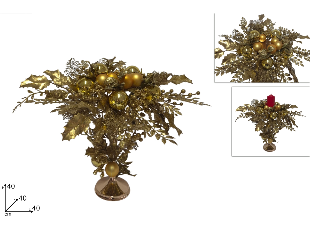 PORTACANDELE40CM C/FOGLIE E PALLINE OROXNA25024271