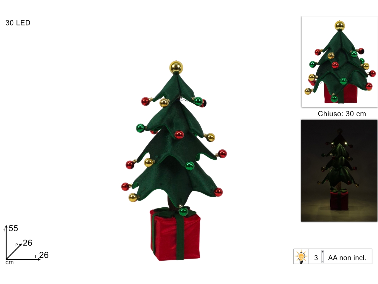ALBERO 55CM TESSUTO C/PALLE E 30LED BATXNA25050861