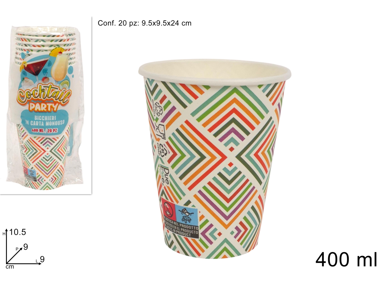 BICCHIERI CARTA COCK.400ML 20PZ M.COLORDEV25016211