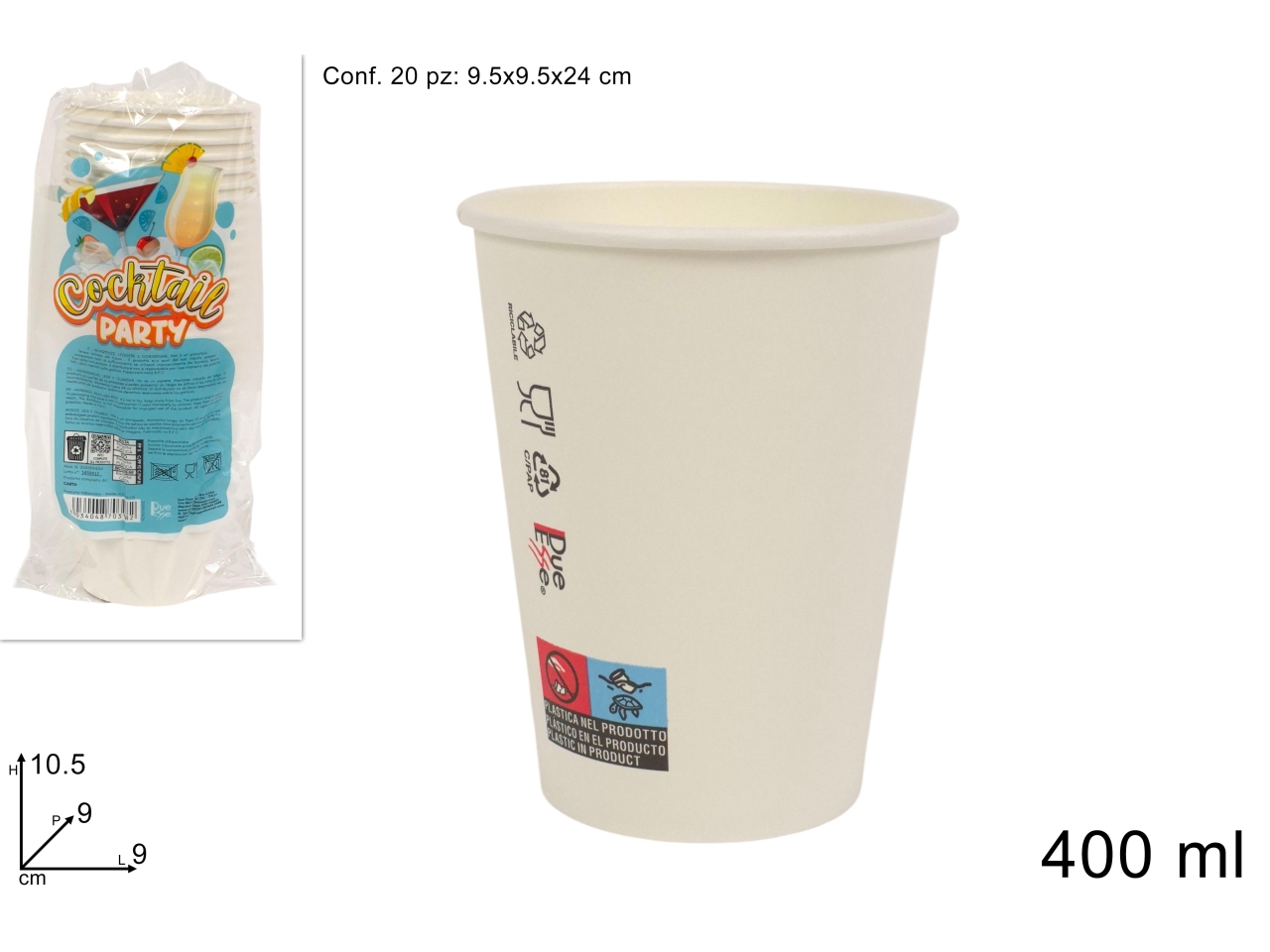 BICCHIERI CARTA COCK.400ML 20PZ BIANCO DEV25016191