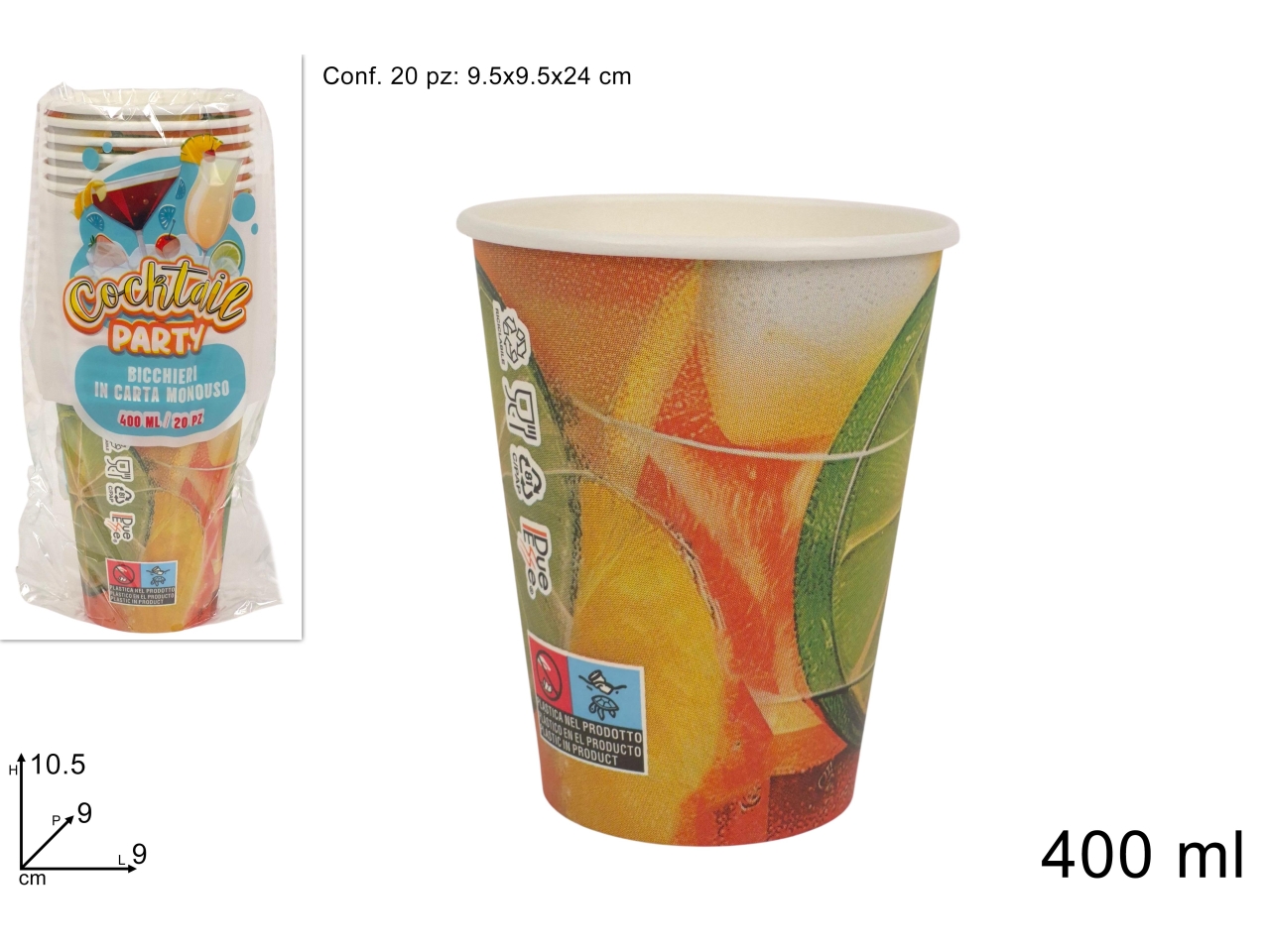 BICCHIERI CARTA COCK.400ML 20PZ FRUTTA DEV25016201