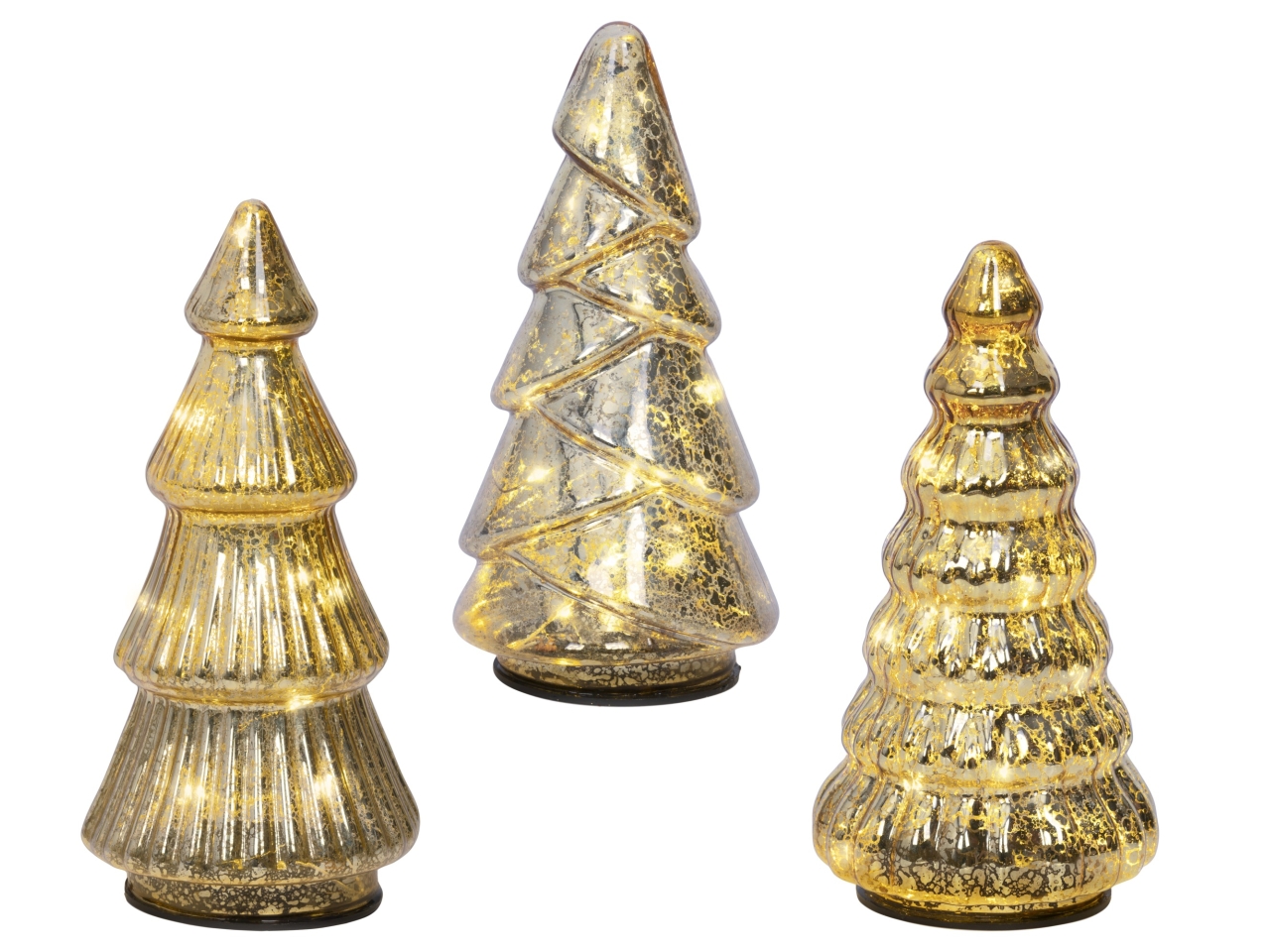 ALBERO VETRO 17,5CM ORO C/LED B.CALDO 3ASS 489512