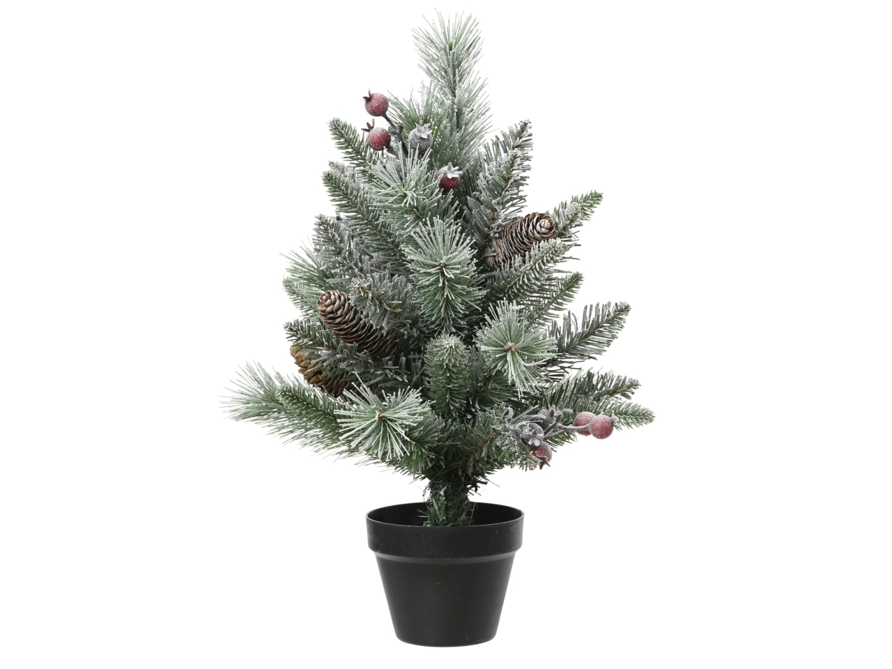 ALBERO INNEVATO 45CM C/VASO/PIGNE/BACCHE 681188