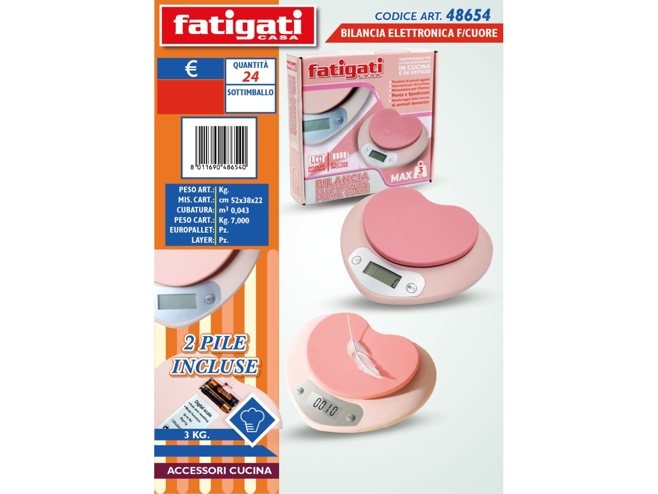 BILANCIA ELETTRONICA FORMA CUORE 3KG 48654 BILANCIA ELETTRONICA FORMA CUORE 3KG 48654