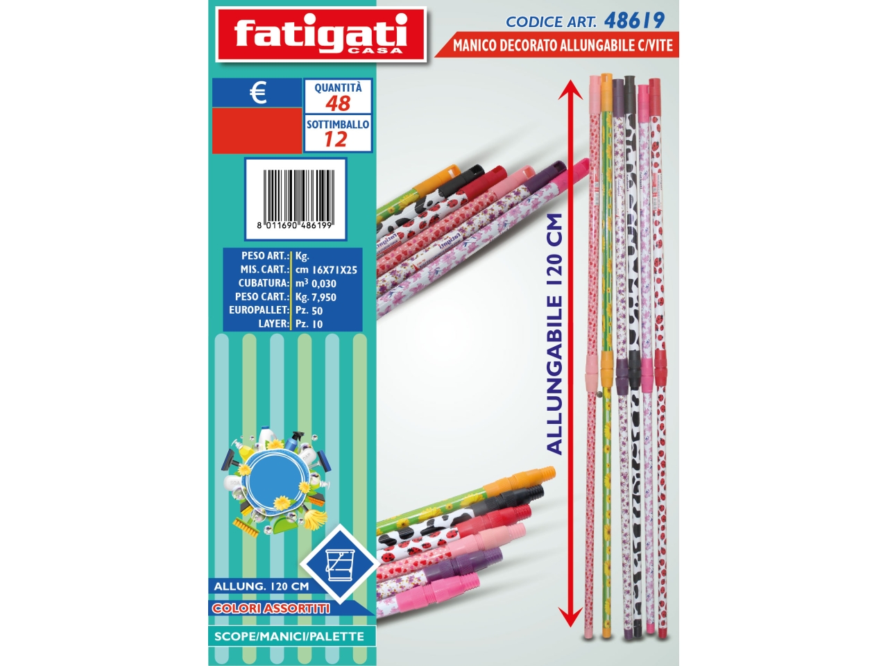 MANICO DECORATO ALLUNGABILE CON VITE 48619 MANICO DECORATO ALLUNGABILE CON VITE 48619