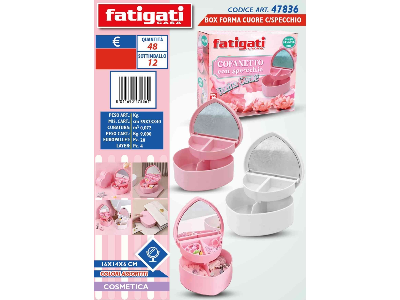 BOX FORMA CUORE CON SPECCHIO 16X14X6CM 47836 BOX FORMA CUORE CON SPECCHIO 16X14X6CM 47836