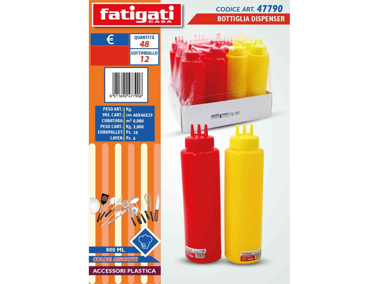 BOTTIGLIA DISPENSER IN PLASTICA 800ML ASS. 47790 BOTTIGLIA DISPENSER IN PLASTICA 800ML ASS. 47790