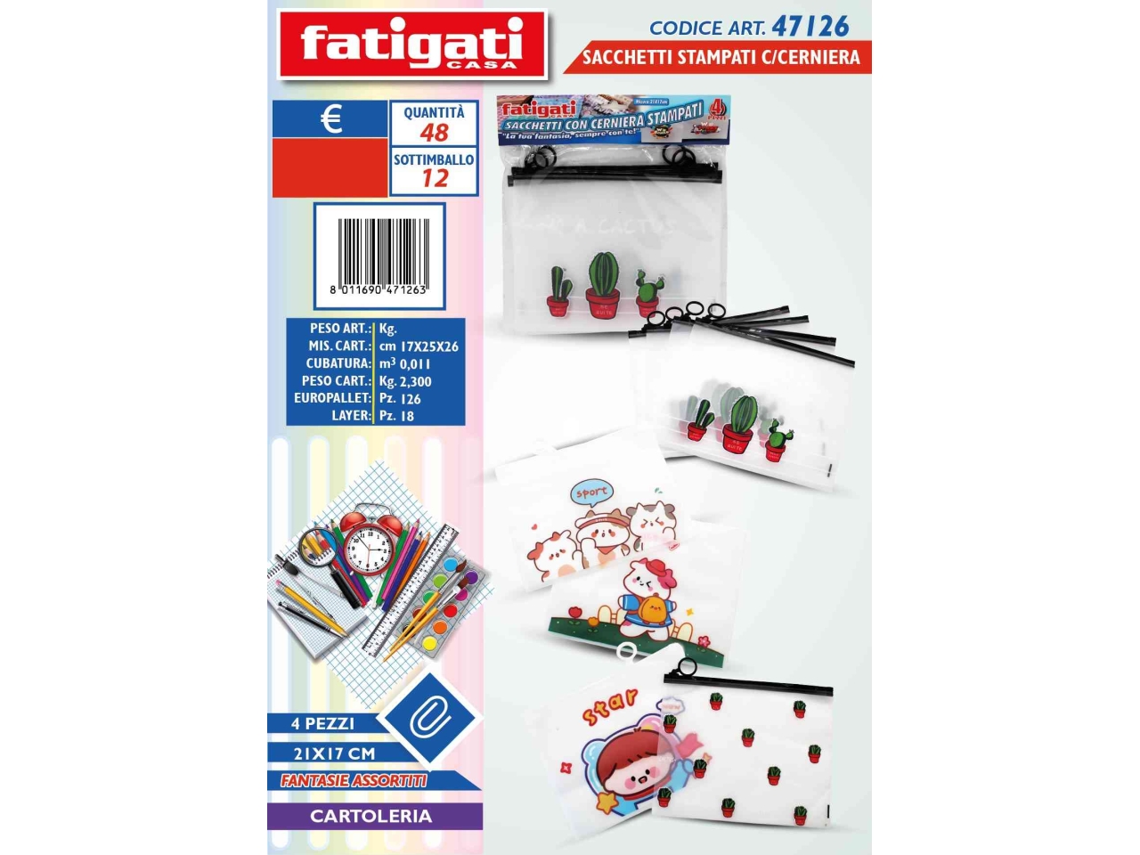 SACCHETTI STAMPATI CON CERNIERA SET DA 4PZ 47126 SACCHETTI STAMPATI CON CERNIERA SET DA 4PZ 47126