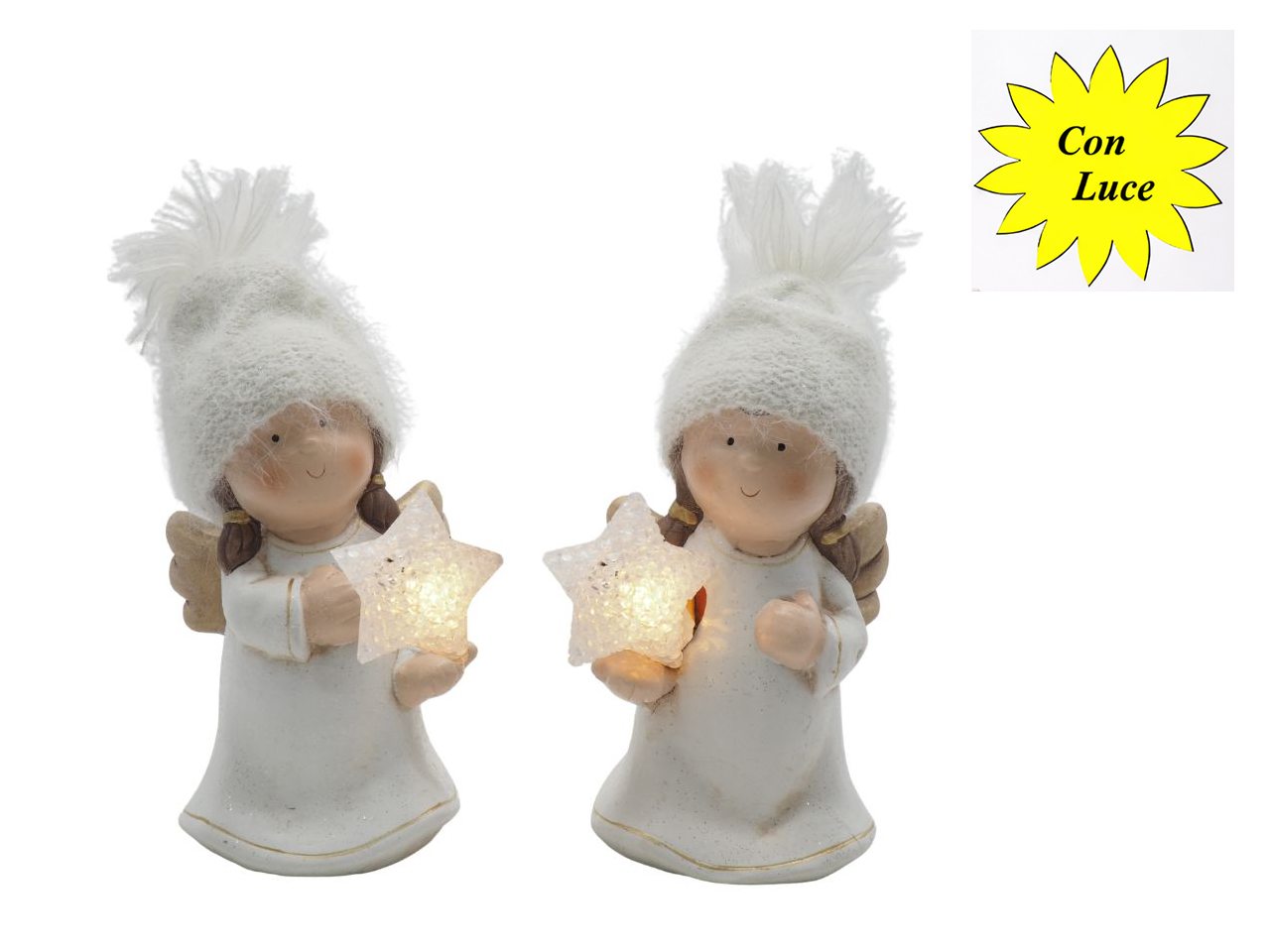ANGELO 19CM IN MAGNESIA BIANCO C/LUCE 2ASS. ANGELO 19CM IN MAGNESIA BIANCO C/LUCE 2ASS.