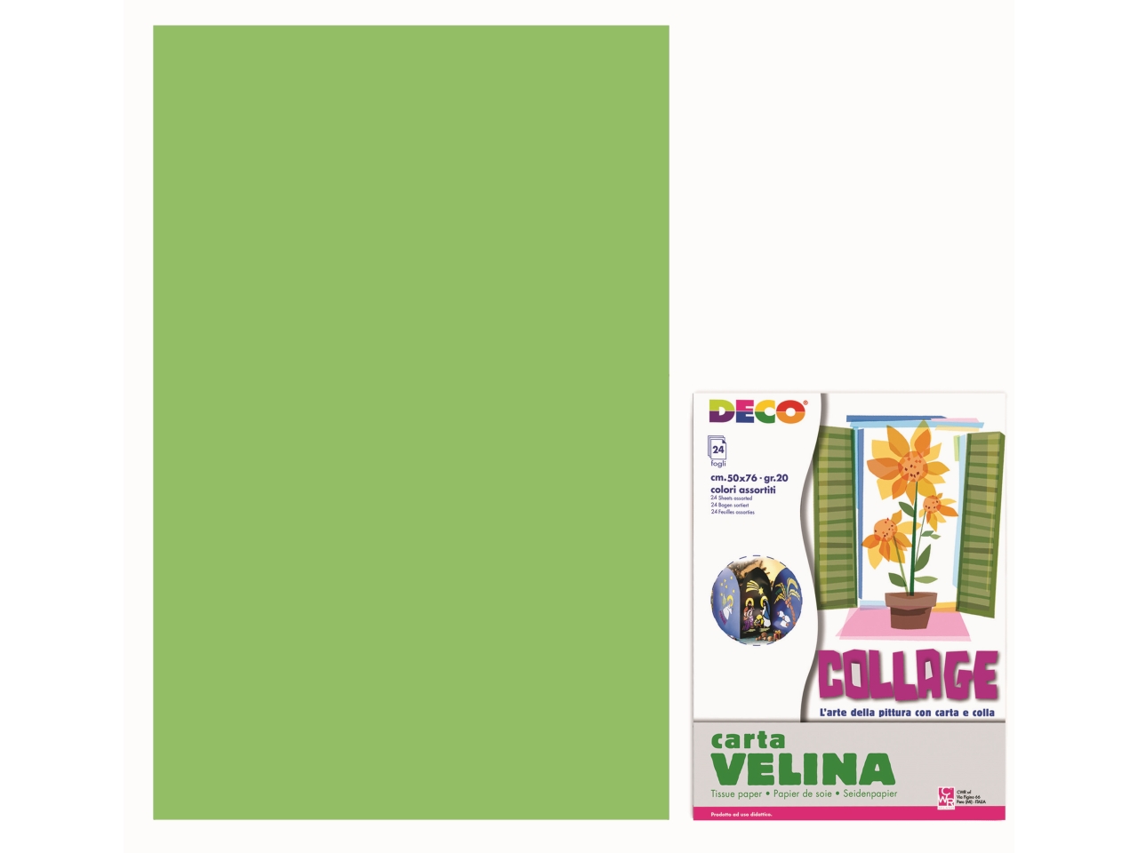 VELINA 50X76CM BUSTA 24 FOGLI VERDE CHIARO05318
