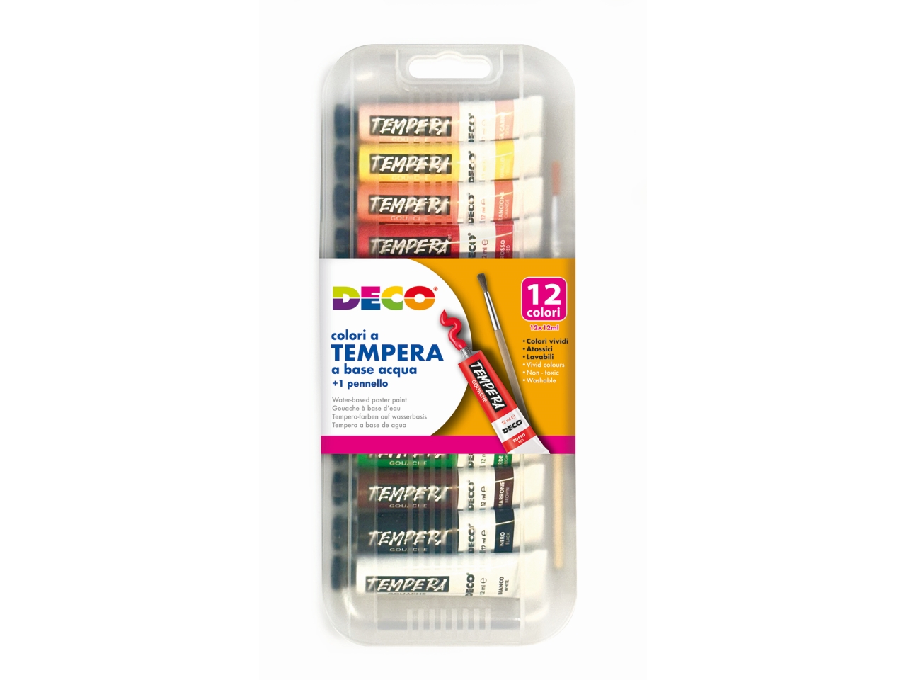 TEMPERA DECO SCATOLA PLASTICA 12 TUBETTI 12ML ASS.
