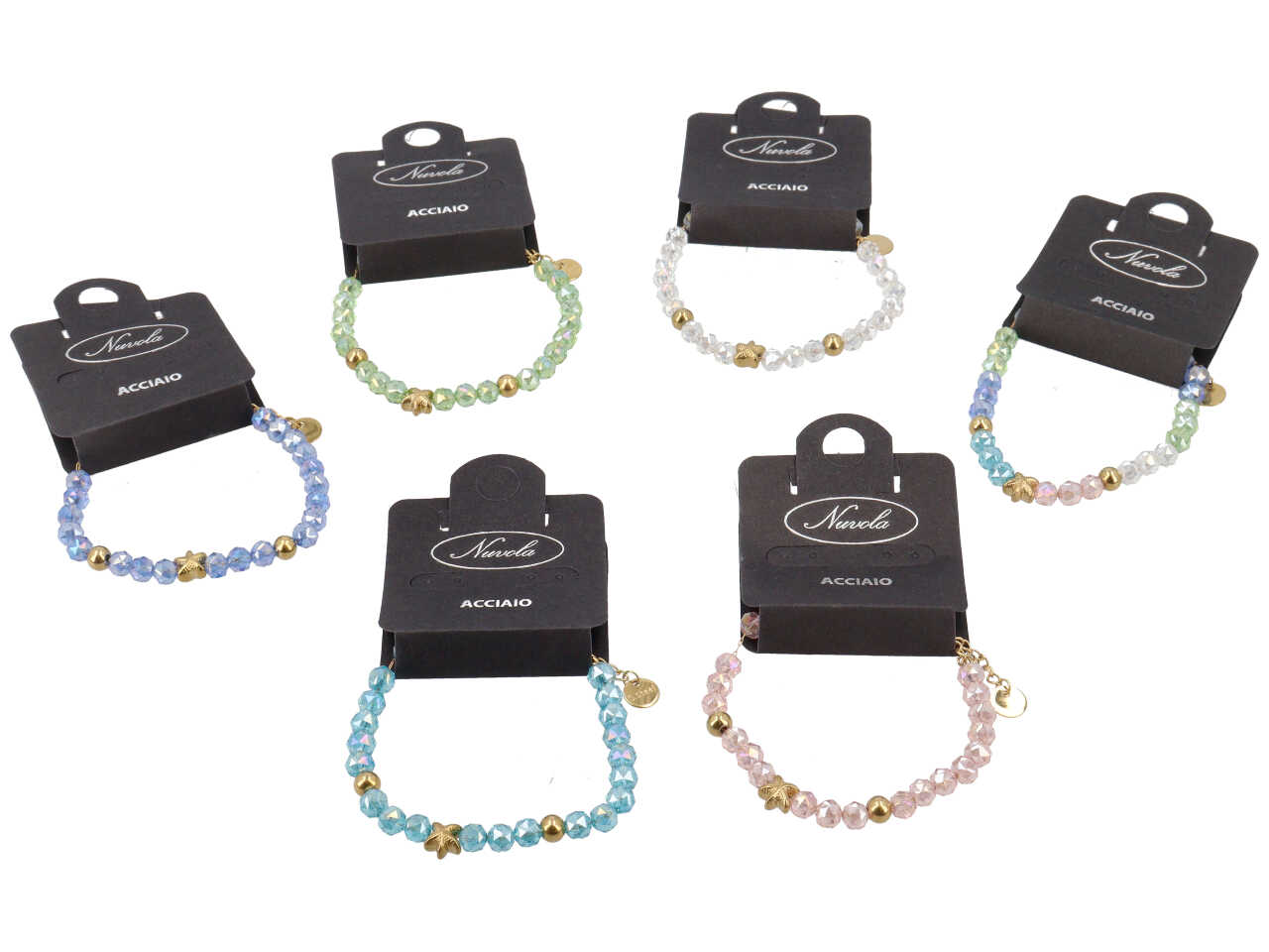 BRACCIALE CRISTALLI E STELLA MARINA CENTRALE ORO