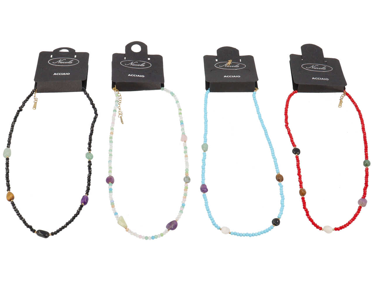 COLLANA ORO CRISTALLI E PIETRE ALTERNATE