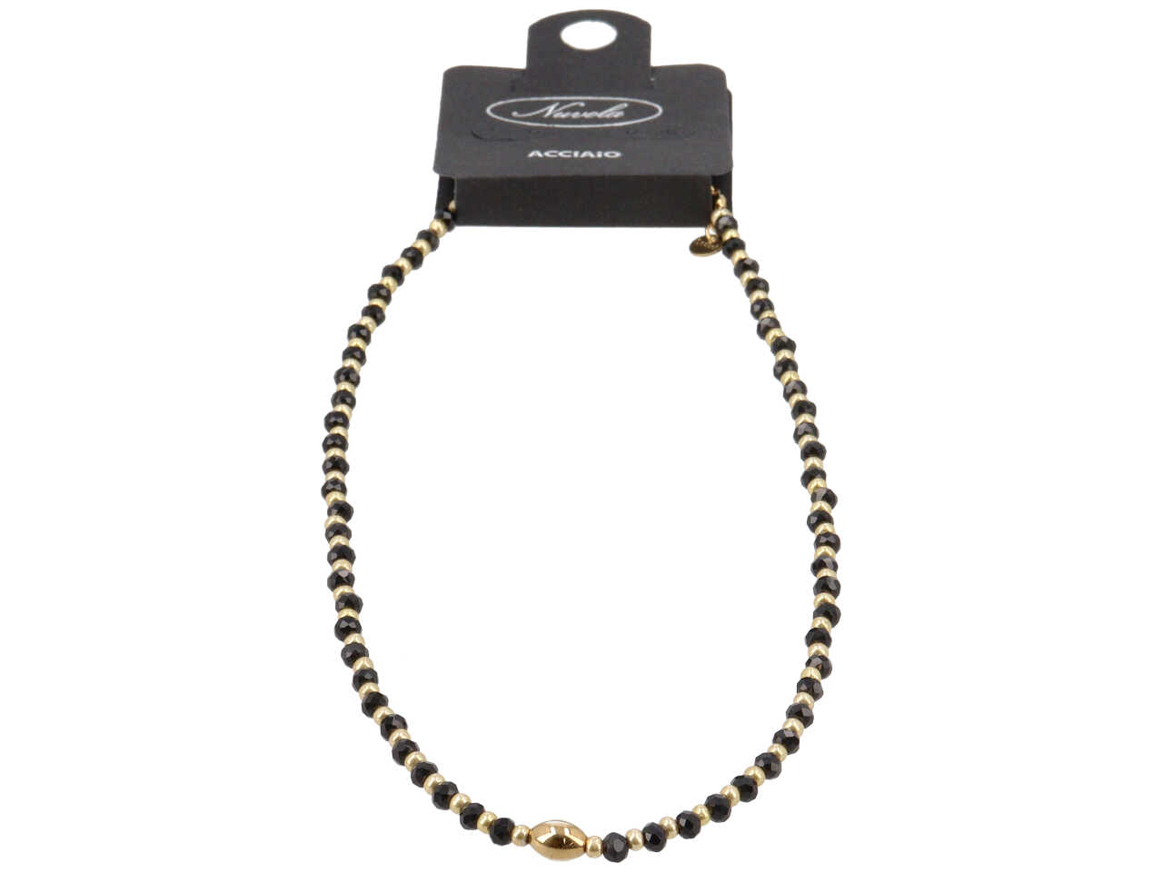 COLLANA CRISTALLI NERI E PEPITA CENTRALE ORO