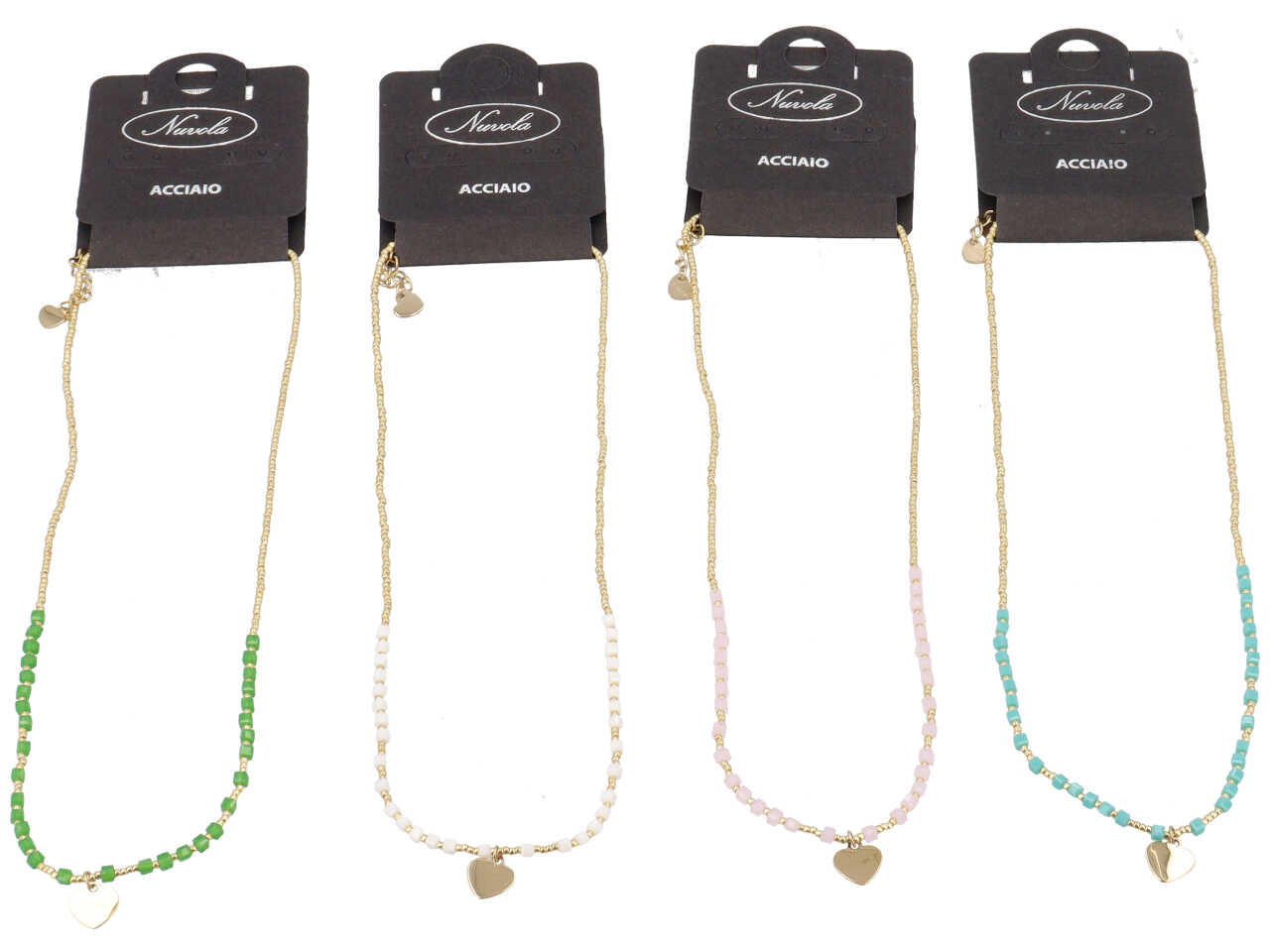 COLLANA CUBI VETRO E CUORICINO ORO