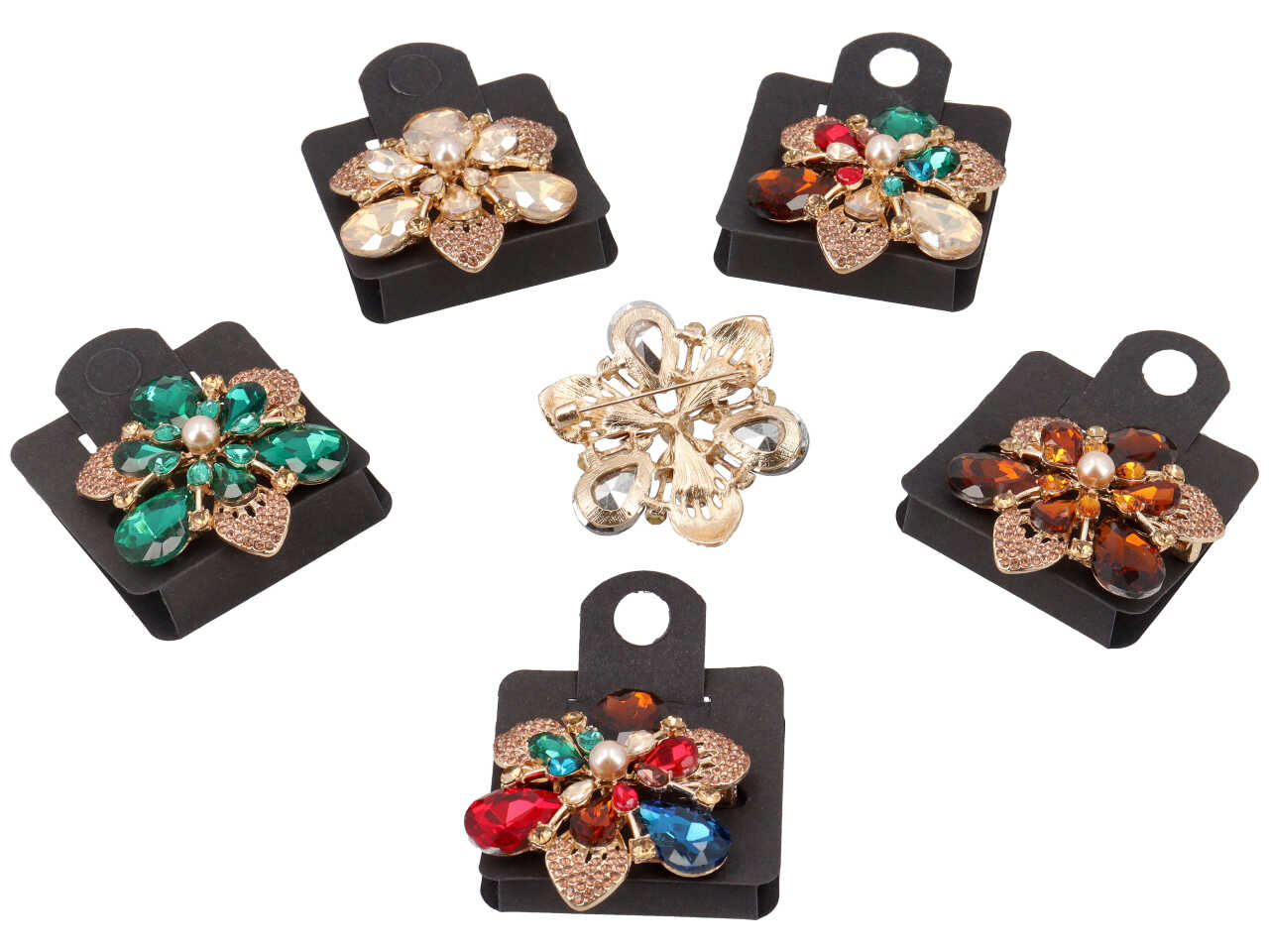 SPILLA FIORE PETALI A GOCCIA STRASS ORO