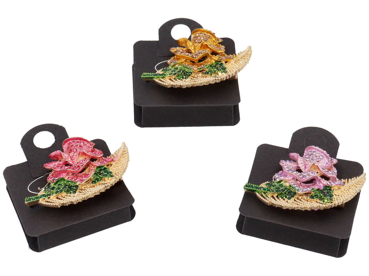 SPILLA RAMO CON ROSA SMALTO ORO